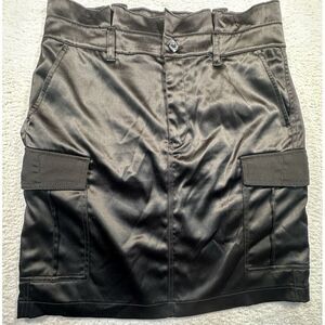 WHBM White House Black Market Skirt Womens 8 Black Satin Cargo Soft Utility Mini